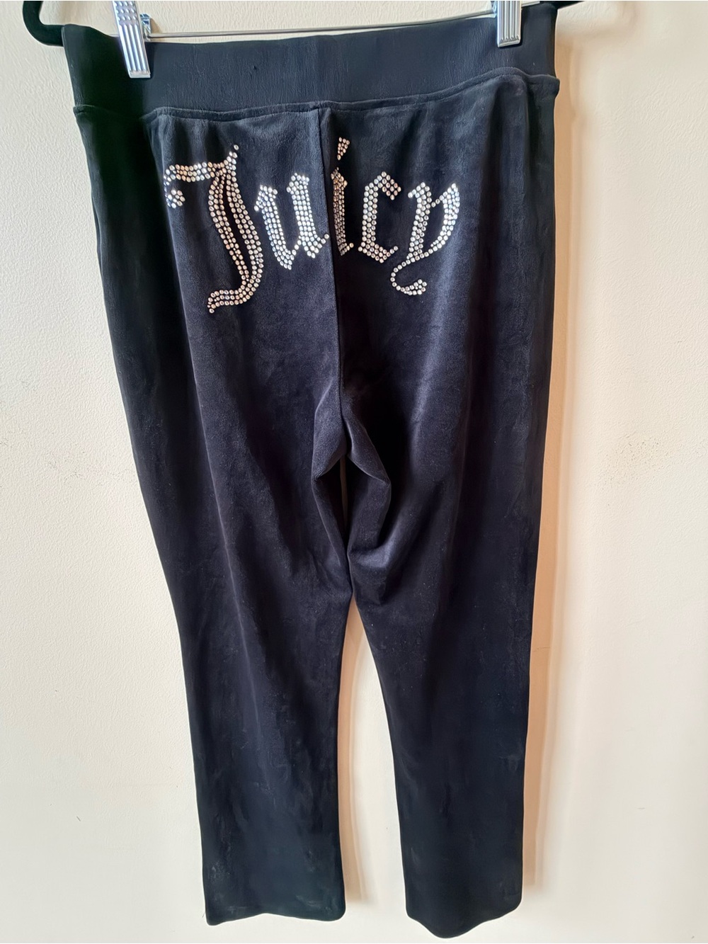 Juicy Couture Black Velour Pants with Rhinestone 'Juicy' Logo